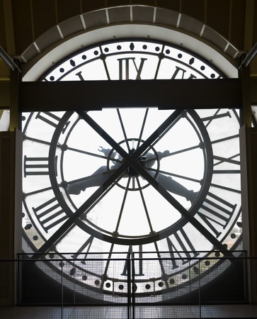 Extremely large, clock visible from the outside of the Musee d'Orsay Museum in Paris, Franceの写真素材