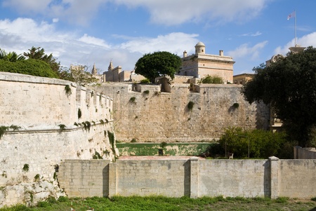 City walls protecting the ancient city of Medina, Malta in the Mediterraneanの写真素材