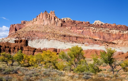 Mesa formation of Capitol Reef National Park in the desert of Utahの写真素材