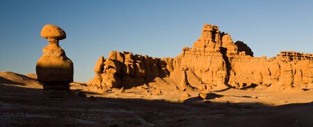Hoodoo rock formations in Goblin Valley State Park in the Southern desert of Utahの写真素材