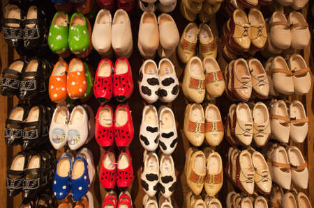 Handcrafted Dutch wooden shoes made at Kinderdijk in The Netherlandsの写真素材