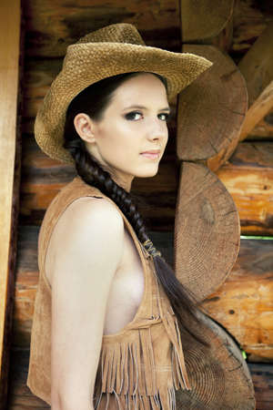 Dress Wild West. Portrait, cowboy hat. の写真素材