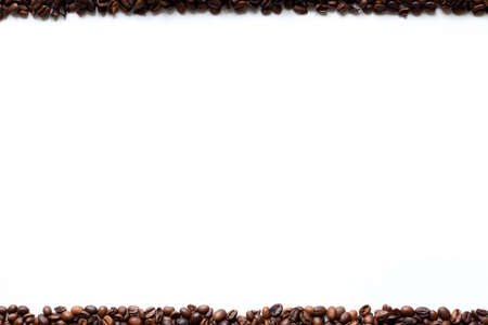 Rectangular Ñ?offee beans frame with copy space, isolated on white background. Top viewの写真素材