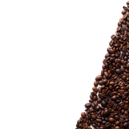 Coffee beans frame with copy space, isolated on white background. Top view