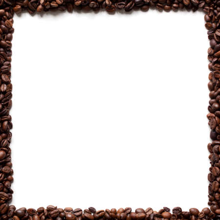 Coffee beans square frame with copy space, isolated on white background. Top viewの写真素材