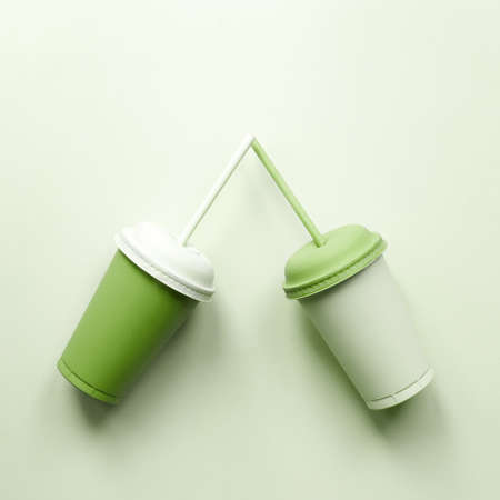 Two art cups on green. Greenery love artの写真素材