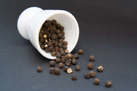 Split pepper on a black backgroundの写真素材