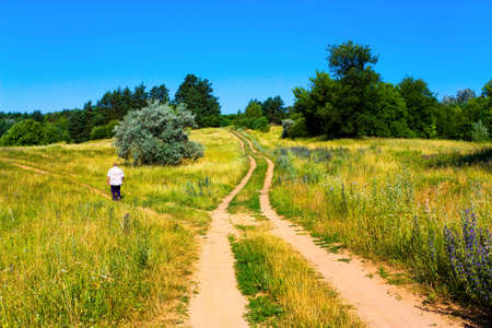 Dirt road on countryside landscapeの写真素材