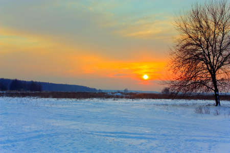 Landscape with winter sunsetting. HDR imageの写真素材
