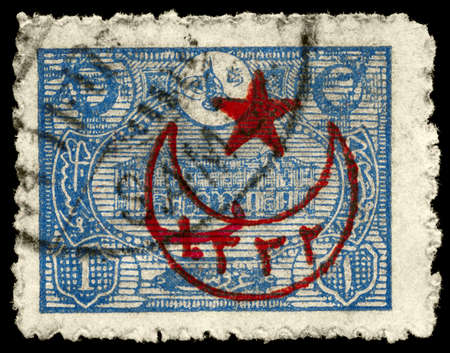 TURKEY - CIRCA 1913: A Stamp printed in TURKEY shows the General Post Office of Constantinople, series, circa 1913の写真素材