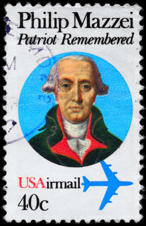 USA - CIRCA 1980: A Stamp printed in USA shows the portrait of a  Philip Mazzei (1730-1816),...
