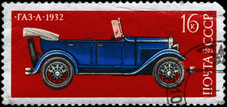 USSR - CIRCA 1973: A Stamp printed in USSR shows the GAZ-A Car (1932) from the series "Development of Russian automotive industry", circa 1973の写真素材