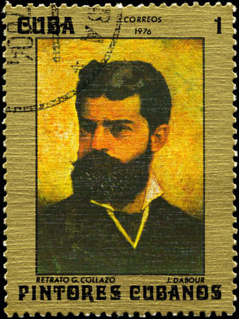 CUBA - CIRCA 1976: A Stamp printed in CUBA shows the portrait of G. Collazo, by Jean Dabour, from the series "Paintings by Collazo", circa 1976の写真素材