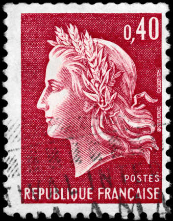 FRANCE - CIRCA 1969: A Stamp printed in FRANCE shows the portrait of a Marianne, series, circa 1969の写真素材