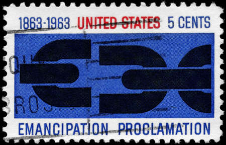 USA - CIRCA 1963: A Stamp printed in USA shows the Severed Chain, devoted to Cent. of Lincolns Emancipation Proclamation, circa 1963の写真素材