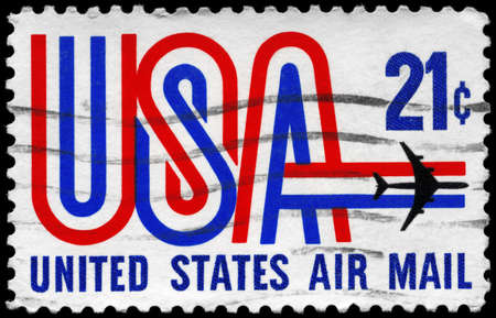 USA - CIRCA 1968: A Stamp printed in USA shows the USA inscription and Jet, circa 1968の写真素材