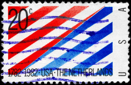 USA - CIRCA 1982: A Stamp printed in USA devoted to 200th Anniv. of Diplomatic Recognition by the Netherlands, circa 1982の写真素材