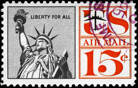 USA - CIRCA 1959: A Stamp printed in USA shows the Statue of Liberty, with the inscription "Liberty for all", series, circa 1959の写真素材