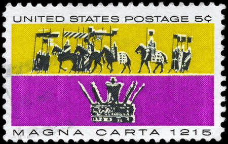 USA - CIRCA 1965: A Stamp printed in USA devoted to 750th anniv. of the Magna Carta, the basis of English and American common law, circa 1965のeditorial素材