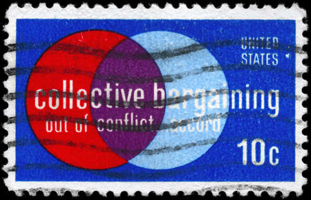 USA - CIRCA 1975: A Stamp printed in USA devoted to Collective Bargaining Law, enacted 1935 with...