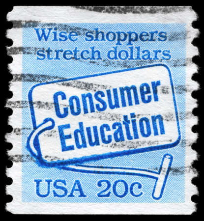 USA - CIRCA 1982: A Stamp printed in USA shows the Consumer Education label with the inscription...