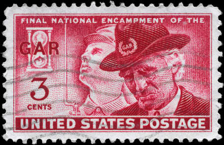 USA - CIRCA 1949: A Stamp printed in USA shows the Union Soldier and GAR Veteran of 1949, circa 1949のeditorial素材