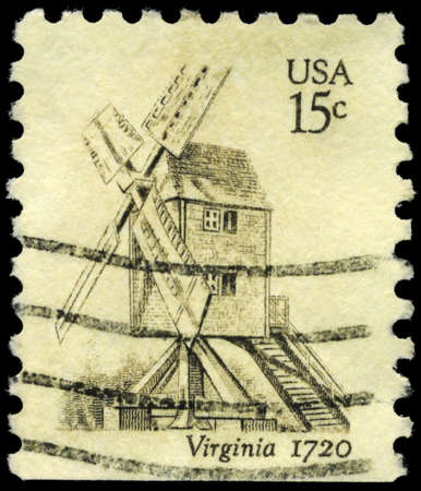 USA - CIRCA 1980: A Stamp printed in USA shows the Robertson Windmill, Williamsburg, series, circa 1980のeditorial素材
