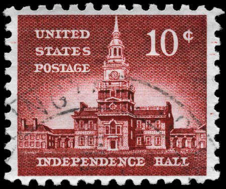 USA - CIRCA 1956: A Stamp printed in USA shows Independence Hall, Philadelphia, Pennsylvania, Liberty Issue, circa 1956の写真素材
