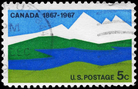 USA - CIRCA 1967: A Stamp printed in USA shows Canadian Landscape, Canada Centenary Issue, circa 1967の写真素材