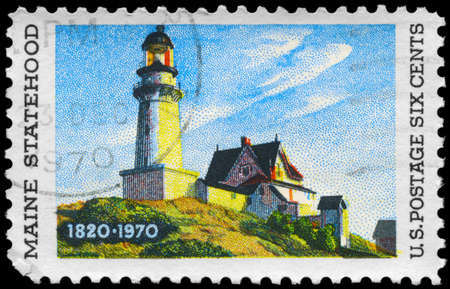 USA - CIRCA 1970: A Stamp printed in USA shows Lighthouse at two Lights, by Edward Hopper...