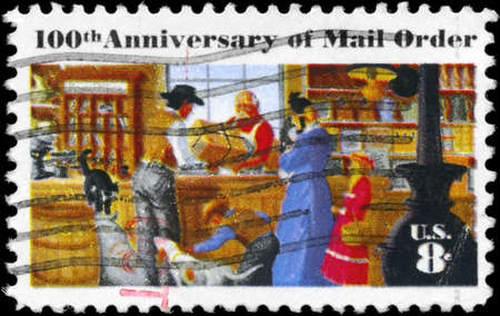 USA - CIRCA 1972: A Stamp printed in USA shows the Rural Post Office Store, Mail Order Issue, circa 1972の写真素材