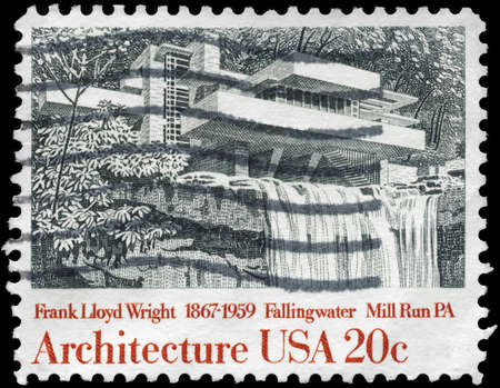 USA - CIRCA 1980: A Stamp printed in USA shows Fallingwater, Mill Run, by Frank Lloyd Wright,...
