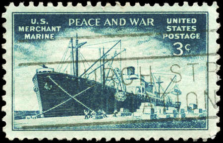 USA - CIRCA 1946: A Stamp printed in USA shows the Liberty Ship unloading Cargo, achievements of the...