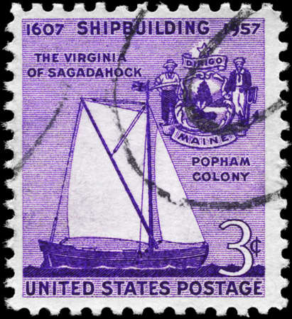 USA - CIRCA 1957: A Stamp printed in USA shows the Sailer â€œVirginia of Sagadahockâ€ and...