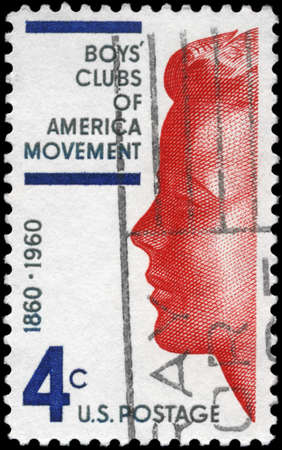 USA - CIRCA 1960: A Stamp printed in USA shows the Profile of a Boy, Boysâ Clubs of America Issue, circa 1960の写真素材
