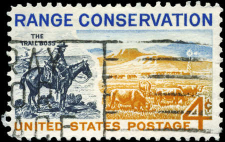 USA - CIRCA 1961: A Stamp printed in USA shows the Trail Boss and Modern Range, Conservation Issue, circa 1961の写真素材
