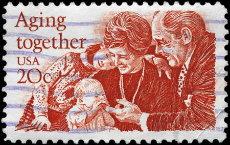 USA - CIRCA 1982: A Stamp printed in USA shows the Group of People, with the description Aging...