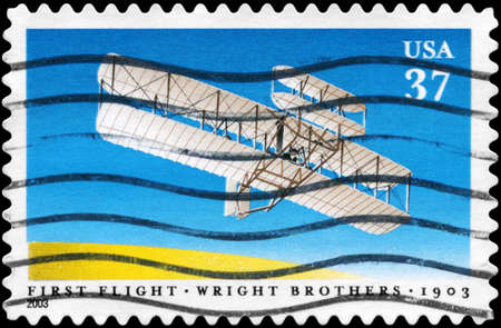 USA - CIRCA 2003: A Stamp printed in USA shows the First Flight of Wright Brothers, Century issue, circa 2003の写真素材