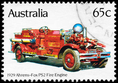 AUSTRALIA - CIRCA 1983: A Stamp printed in AUSTRALIA shows the Ahrens-Fox PS2 (1929), Historic Fire...
