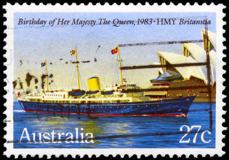 AUSTRALIA - CIRCA 1983: A Stamp printed in AUSTRALIA shows the HMY Britannia, devoted to Queen...