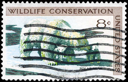USA - CIRCA 1971: A Stamp printed in USA shows the Polar Bear and Cubs, Wildlife Conservation issue,...