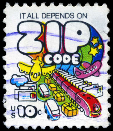 USA - CIRCA 1973: A Stamp printed in USA shows the Cartoon Mail Transport, circa 1973のeditorial素材