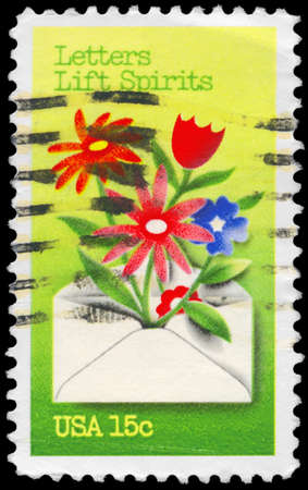 USA - CIRCA 1980: A Stamp printed in USA shows the Letters Lift Spirits, Letter Writing series, circa 1980の写真素材
