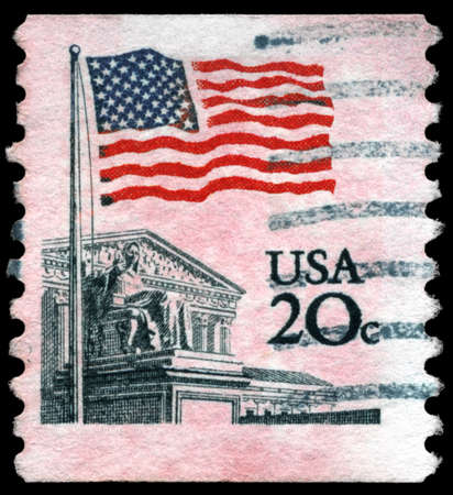 USA - CIRCA 1981: A Stamp printed in USA shows the U.S. Flag, circa 1981のeditorial素材