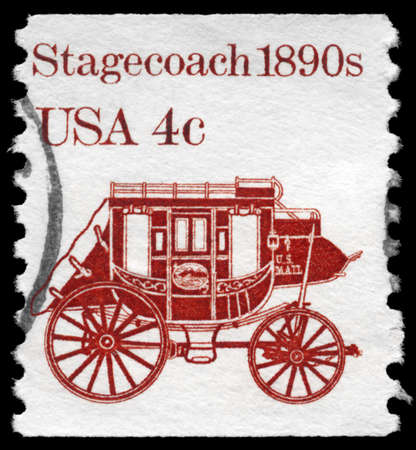 USA - CIRCA 1981: A Stamp printed in USA shows the Stagecoach, Transportation series, circa 1981のeditorial素材