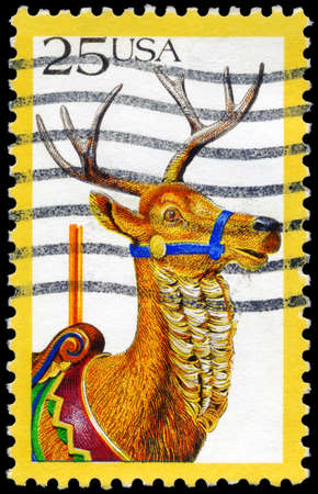 USA - CIRCA 1988: A Stamp printed in USA shows the Deer, Carousel animals, Folk Art series, circa...
