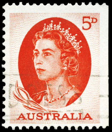 AUSTRALIA - CIRCA 1963: A Stamp printed in AUSTRALIA shows the portrait of a Queen Elizabeth II, series, circa 1963のeditorial素材