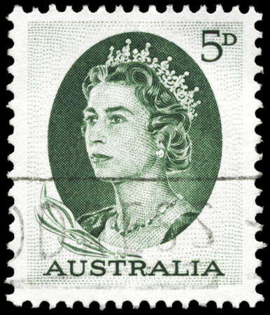 AUSTRALIA - CIRCA 1964: A Stamp printed in AUSTRALIA shows the portrait of a Queen Elizabeth II, series, circa 1964のeditorial素材