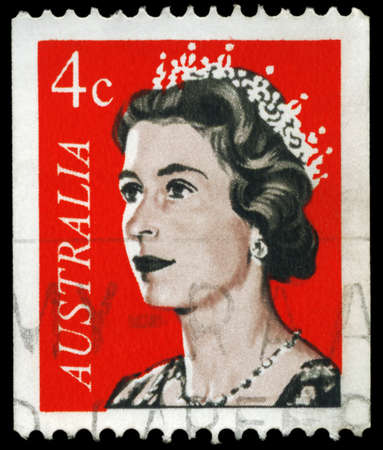 AUSTRALIA - CIRCA 1966: A Stamp printed in AUSTRALIA shows the portrait of a Queen Elizabeth II, series, circa 1966のeditorial素材