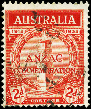 AUSTRALIA - CIRCA 1935: A Stamp printed in AUSTRALIA shows the Cenotaph in Whitehall, London, Anzacsâ landing at Gallipoli, 20th anniversary, circa 1935のeditorial素材